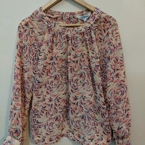 Cream & pink print blouse - high neck, sheer